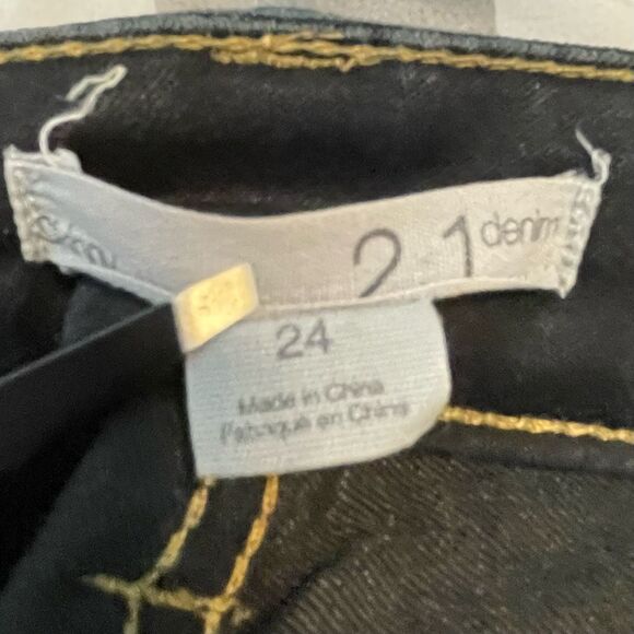 2.1 Denim Skinny Zip Hem Jeans Black Dark Wash Low Rise Leg Y2K 24 - Picture 4 of 6
